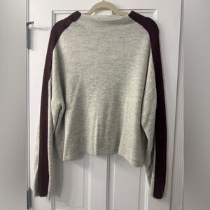 Silence + Noise Light Gray Knit Top with Maroon stripe